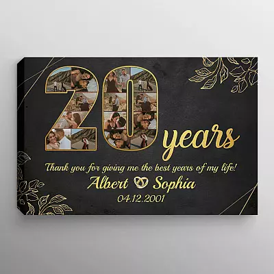 Personalized 20 Years Together Anniversary Framed Canvas - Custom Photo 20th Year Wedding Anniversary Unframed Poster
