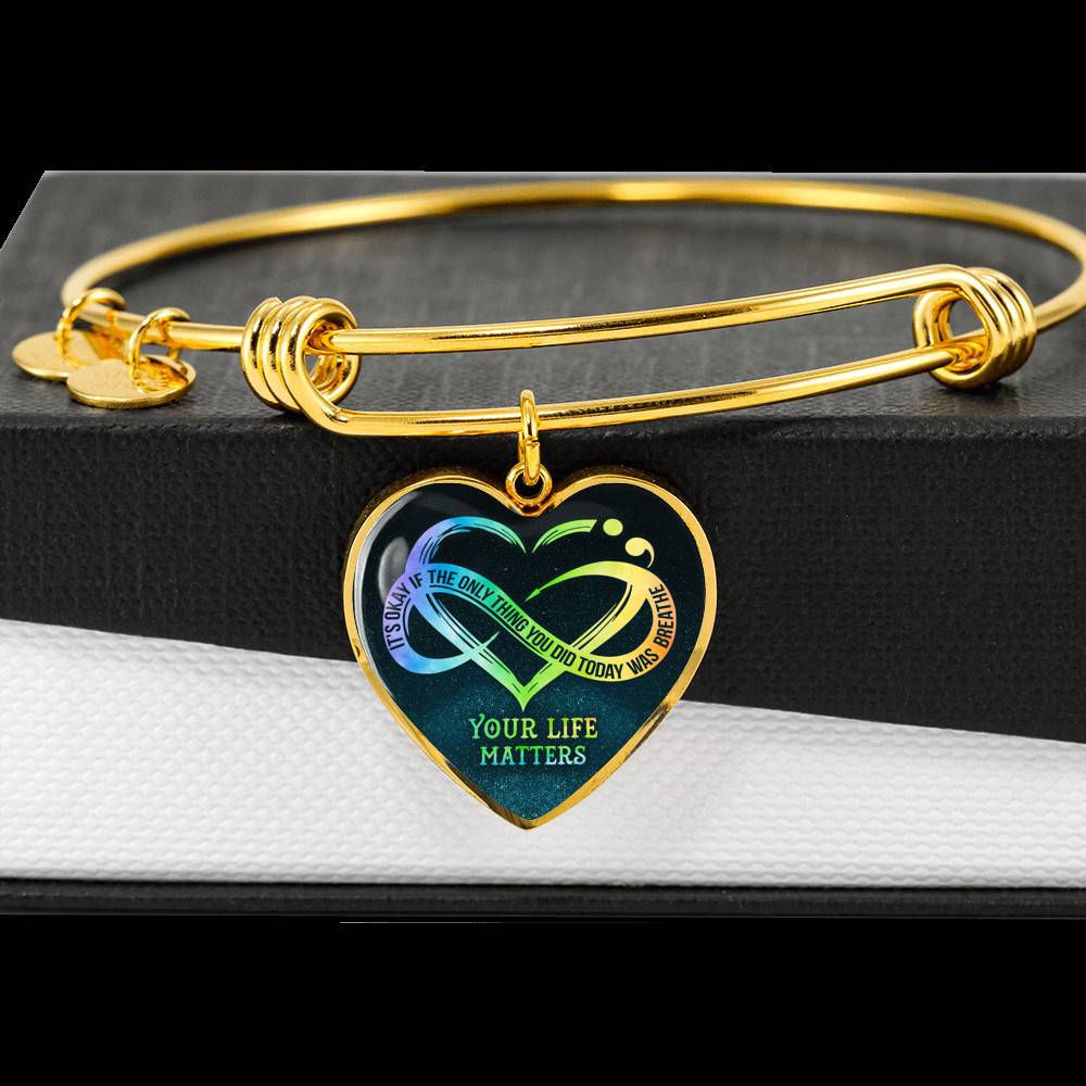 It's Okay If The Only Thing You Do Today Is Breathe Your Life Matters Heart Pendant Necklace - Suicide Awareness Gift