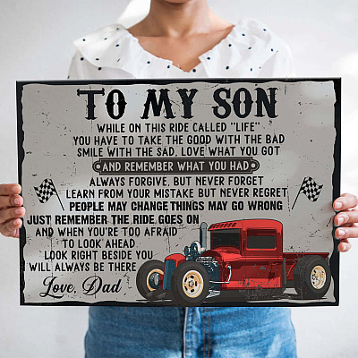 To My Son While on This Ride Called Life You Have to Take the Good Hot Rod Framed Canvas Prints - Unframed Poster