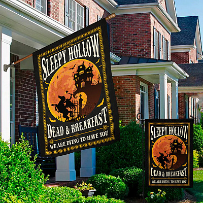 Alternative view of Sleepy Hollow Dead and Breakfast Garden Flag - House Flag - Wall Flag - Halloween Yard Flag