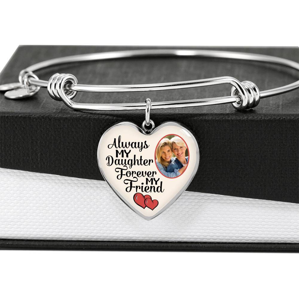 Personalized Photo Always My Daughter Forever My Friend Heart Pendant Necklace