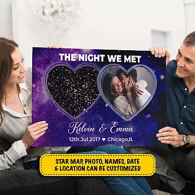 Alternative view of The Night Sky Couple Story Of Us Personalized Photo Star Map Canvas Poster - Custom Name Couple Anniversary Gifts Star Map Wall Art