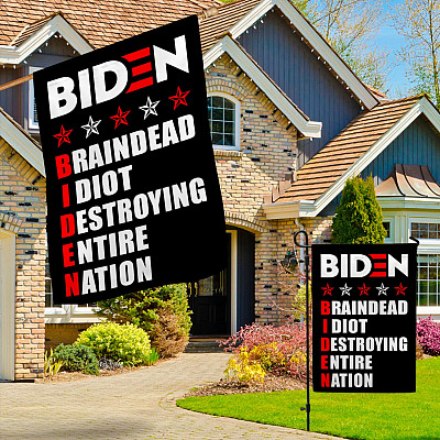 Alternative view of Biden Braindead Idiot Destroying Entire Nation Garden Flag - Anti Creepy Joe Biden House Flag