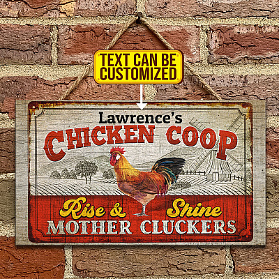 Chicken Coop Vintage Decorative Metal Sign - Personalized Name Funny Chicken Rise and Shine Farmhouse Decor