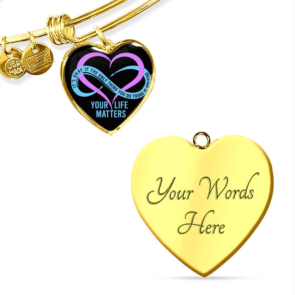 Prevention Suicide It's Ok If the Only Thing You Do Today Is Breathe Your Life Matters Heart Pendant Necklace