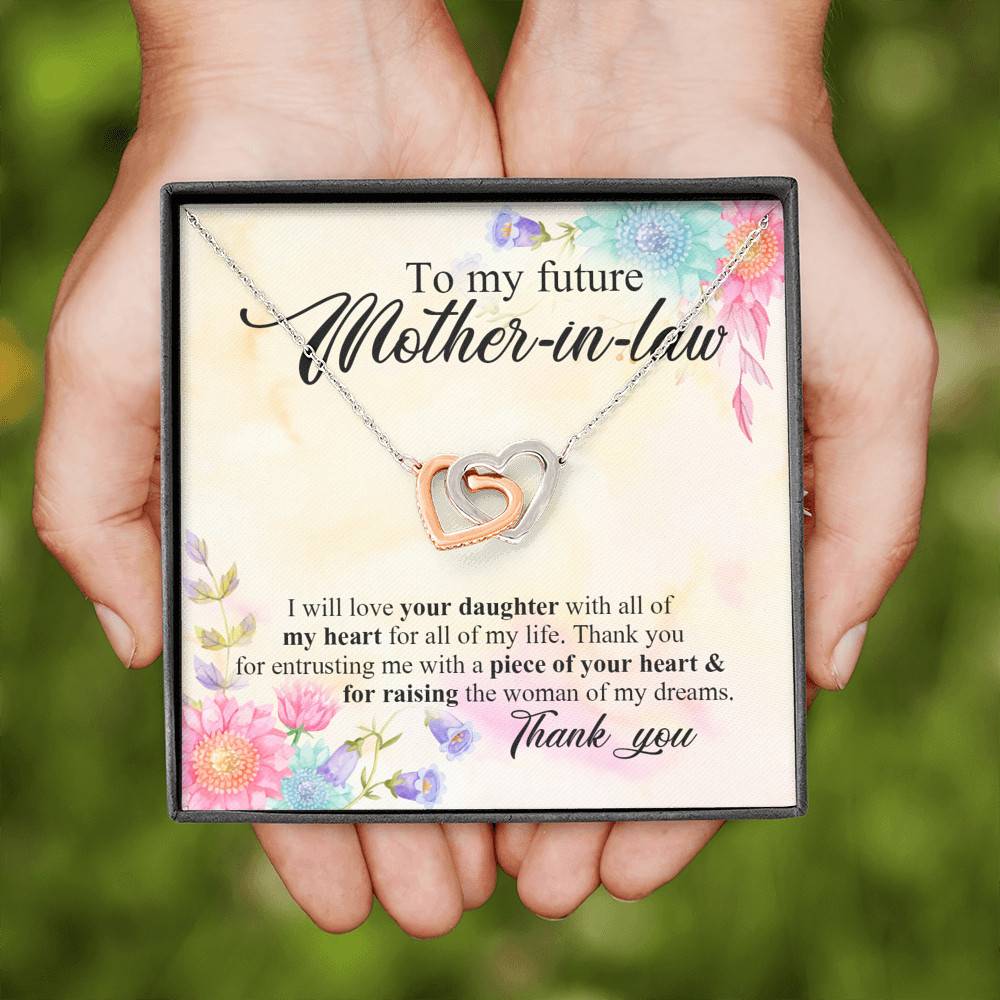 To My Future Mother In Law I Will Love Your Daughter With All Of My Heart From Groom Interlocking Hearts Pendant Necklace