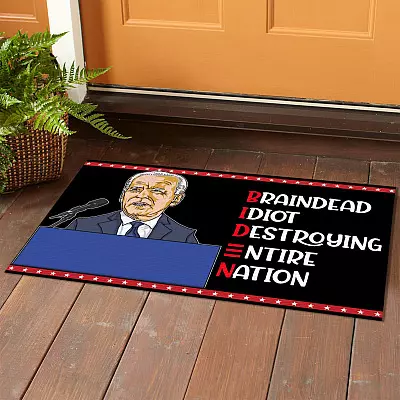 Alternative view of Braindead Idiot Destroying Entire Nation House Doormat - Anti Biden Outdoor Indoor Doormat