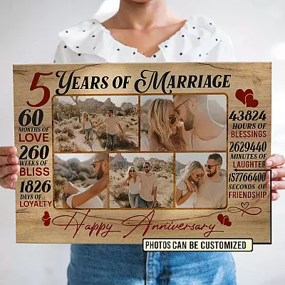 Alternative view of Personalized Photo 5 Years of Marriage 60 Months of Love Happy Anniversary Framed Canvas Prints - Unframed Poster
