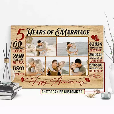Personalized Photo 5 Years of Marriage 60 Months of Love Happy Anniversary Framed Canvas Prints - Unframed Poster