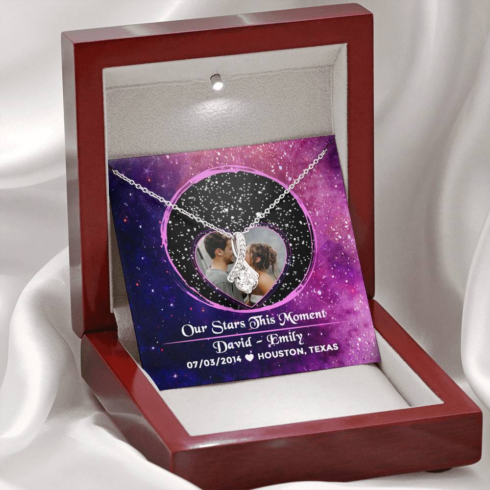 The Night Sky Couple Story Of Us Personalized Photo Star Map Message Card Alluring Necklace – Custom Couple Names Anniversary Star Map Necklace