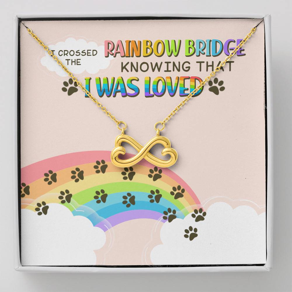 Dog Mom I Crossed the Rainbow Bridge Knowing That I Was Loved Infinity Hearts Pendant Necklace - Infinity Heart Necklace (18K Yellow Gold)