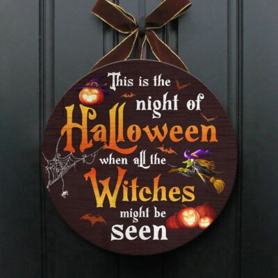 Alternative view of This Is the Night of Halloween Decorative Circle Wooden Door Sign - Happy Halloween Sign