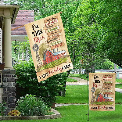 Alternative view of On This Farm Faith Love Family We Do Hard Work Garden Flag - Farm House Flag