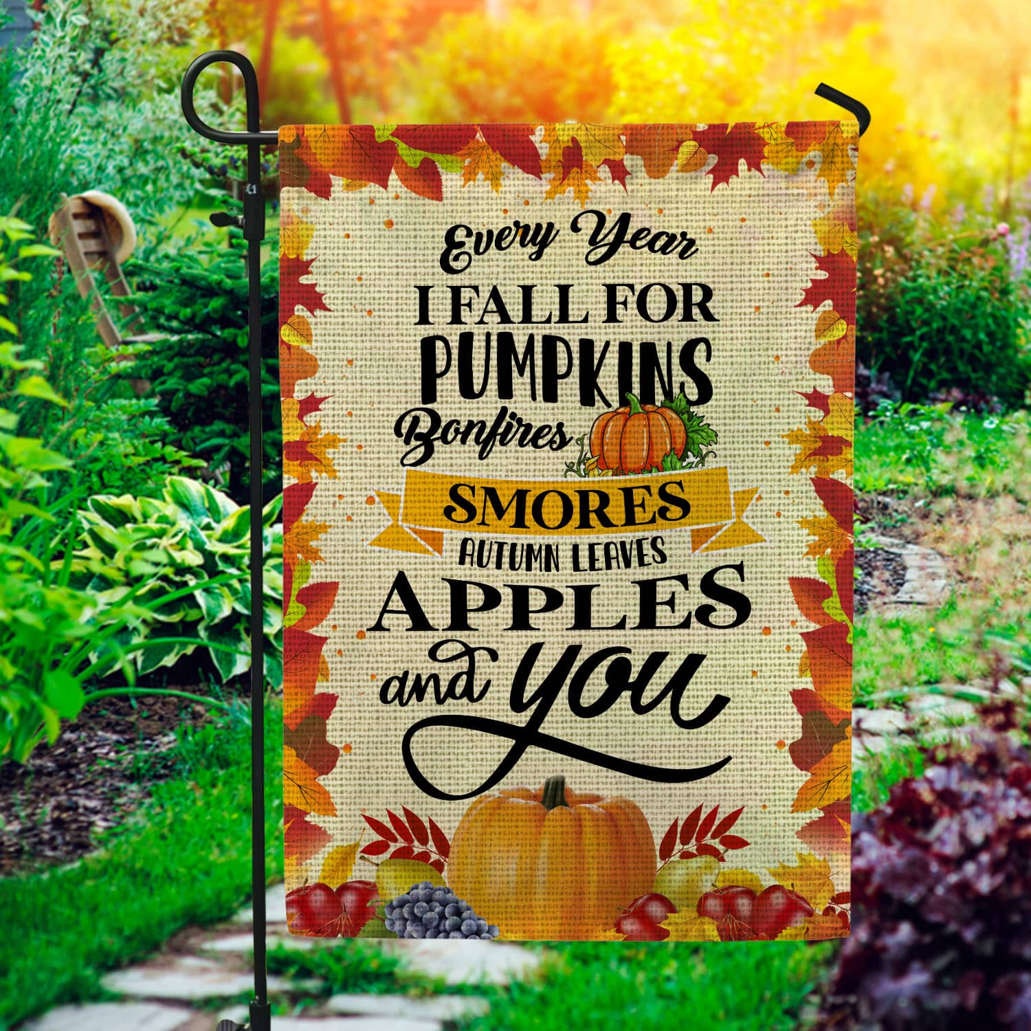 5MH. Fall For Pumpkin Flag 30x40 Garden Flag Mockup 1