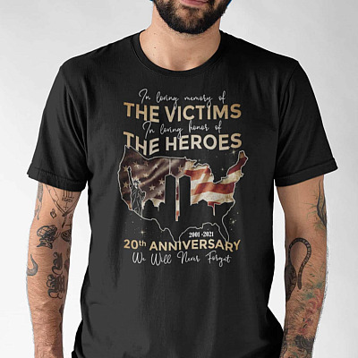 Alternative view of September 11th 20th Anniversary We Will Never Forget T-Shirt - V-Neck Shirt -  9/11 20th Anniversary Gift