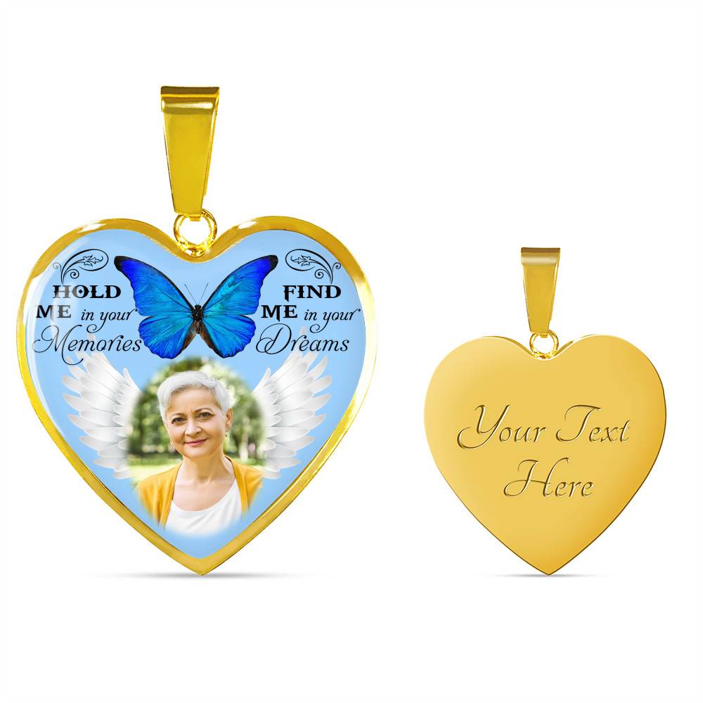 Hold Me In Your Memories Find Me In Your Dreams Personalized Photo Heart Pendant Necklace-Bangle