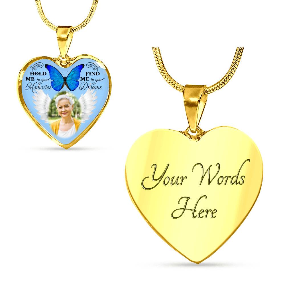 Hold Me In Your Memories Find Me In Your Dreams Personalized Photo Heart Pendant Necklace-Bangle
