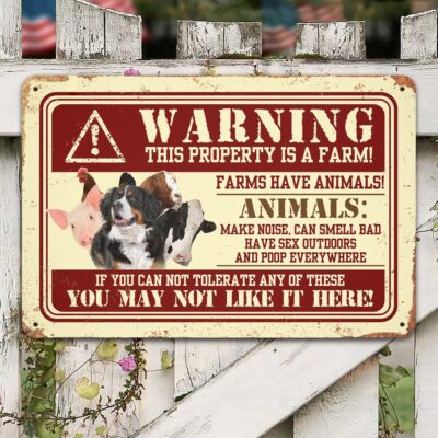 Warning This Property Is A Farm Vintage Decorative Metal Sign - Indoor Outdoor Decor Farmhouse