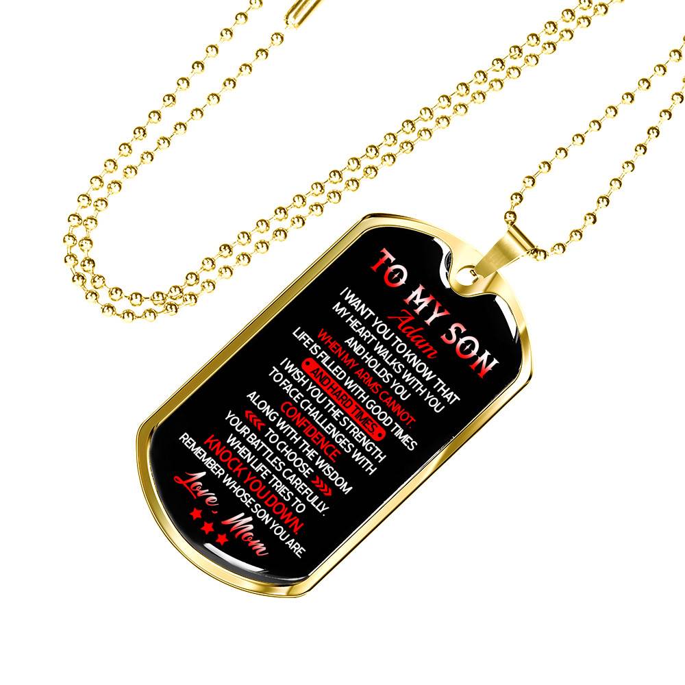 Personalized to My Son from Mom I Want You to Know That My Heart Walks with You Dog Tag Pendant Necklace