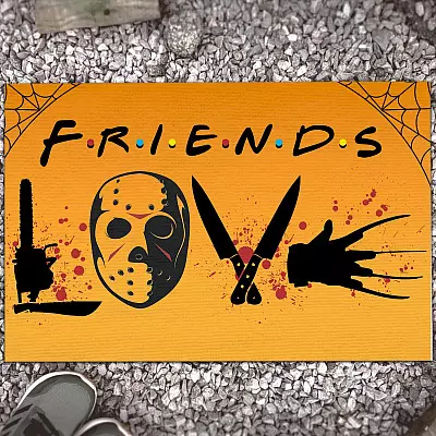 In This House We're Friends Doormat Love Family Dream Big Like Scary Movies Halloween Characters Outdoor Welcome House Doormat