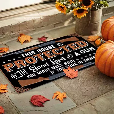 Alternative view of This House Is Protected By The Good Lord And A Gun You Might Meet Both If You Come In Uninvited Doormat