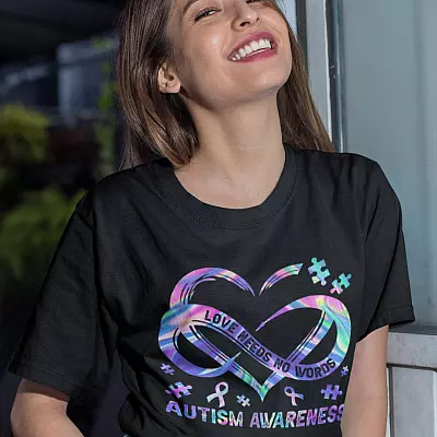 Alternative view of Autism Awareness Love Need No Words Heart Puzzle T-Shirt – Autism Awareness Support Ribbon Puzzle Piece Shirt