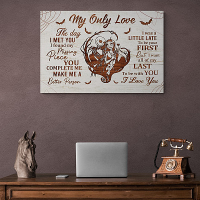 Alternative view of My Only Love the Day I Met You I Found My Missing Piece Canvas - Jack and Sally Halloween Poster - Gift for Couple