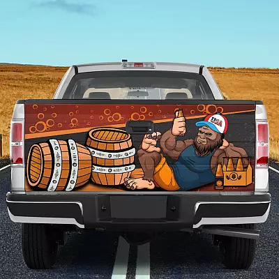 Alternative view of Bigfoot Drinking Beer Truck Tailgate Decal Sticker Wrap - Funny Realistic Daryl Sasquatch Graphic Decal Bumper Sticker
