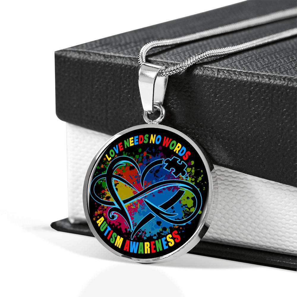 Love Needs No Words Autism Awareness Circle Pendant Necklace