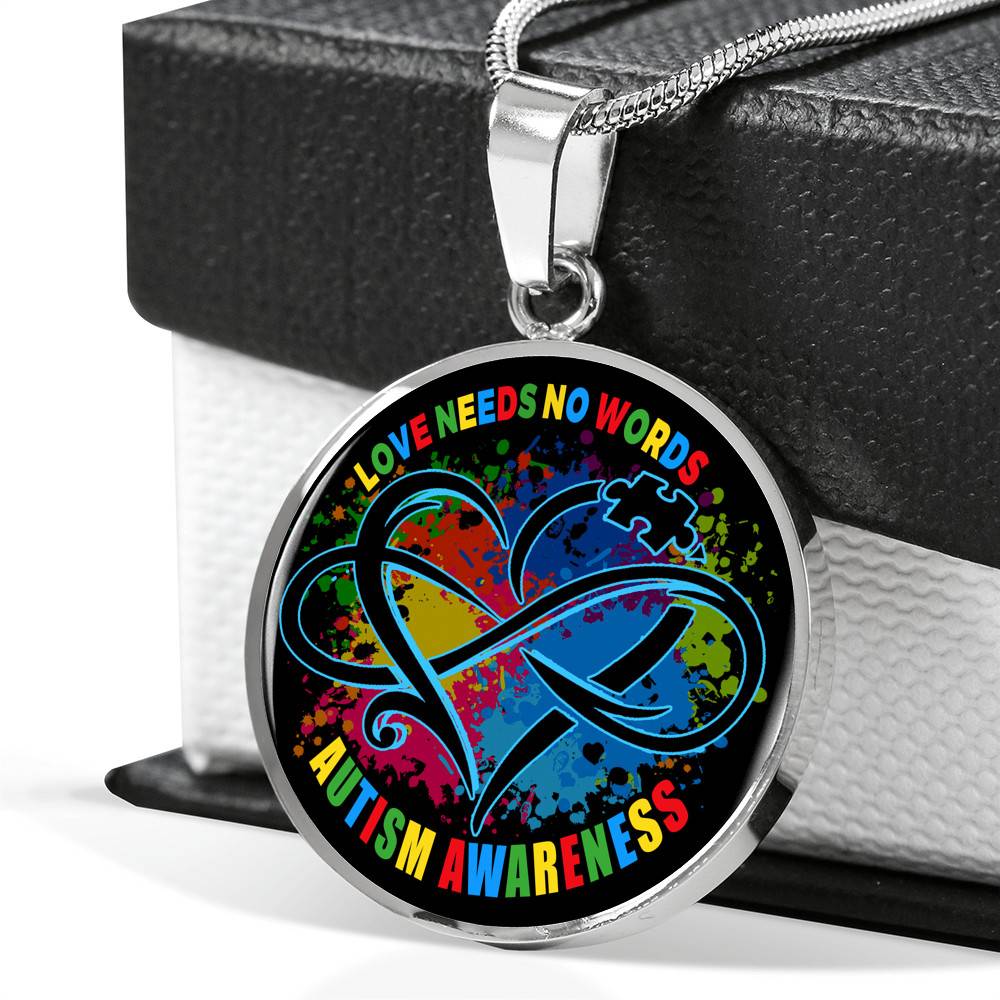 Love Needs No Words Autism Awareness Circle Pendant Necklace