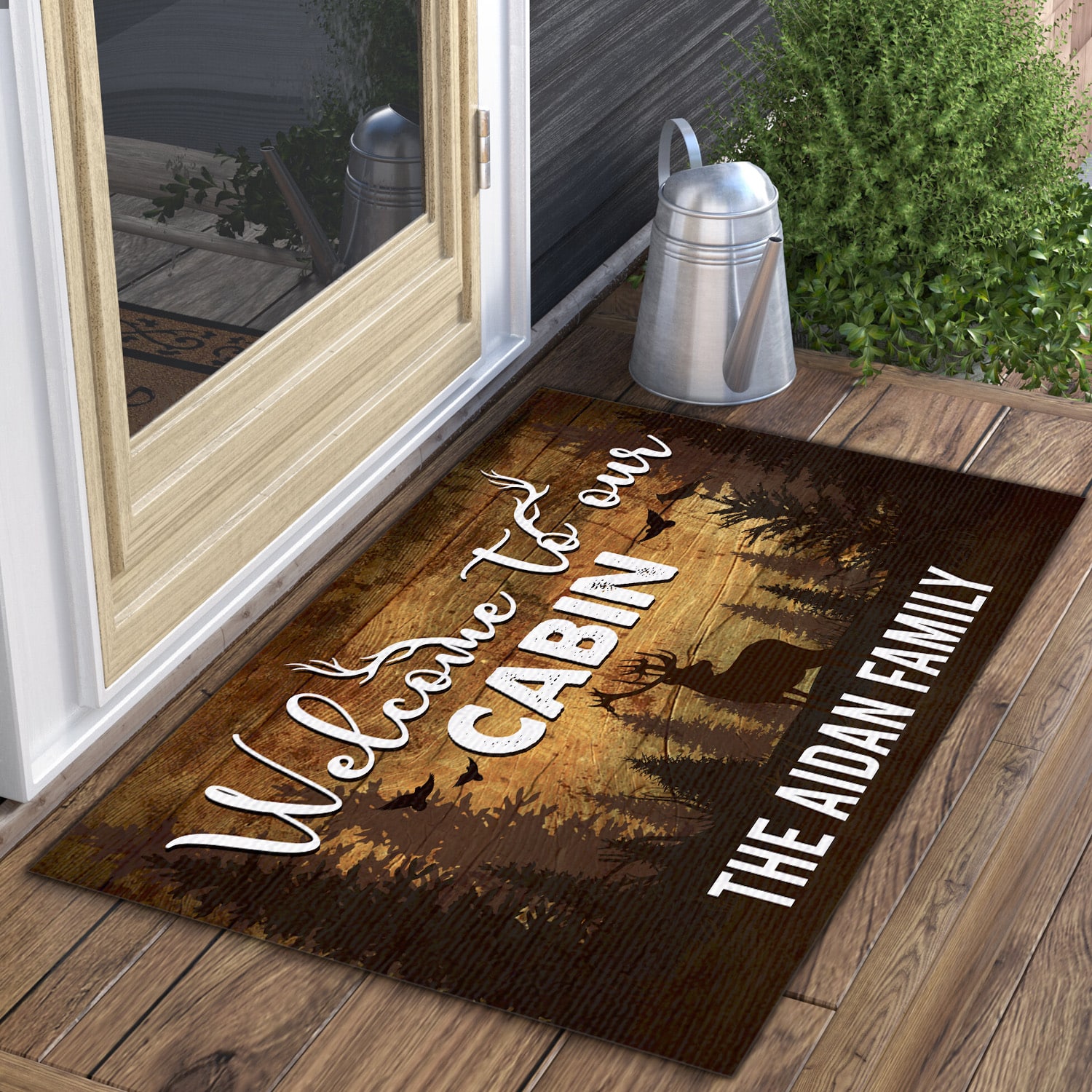 3NH. Our Cabin (sample design) Doormat mockup 3