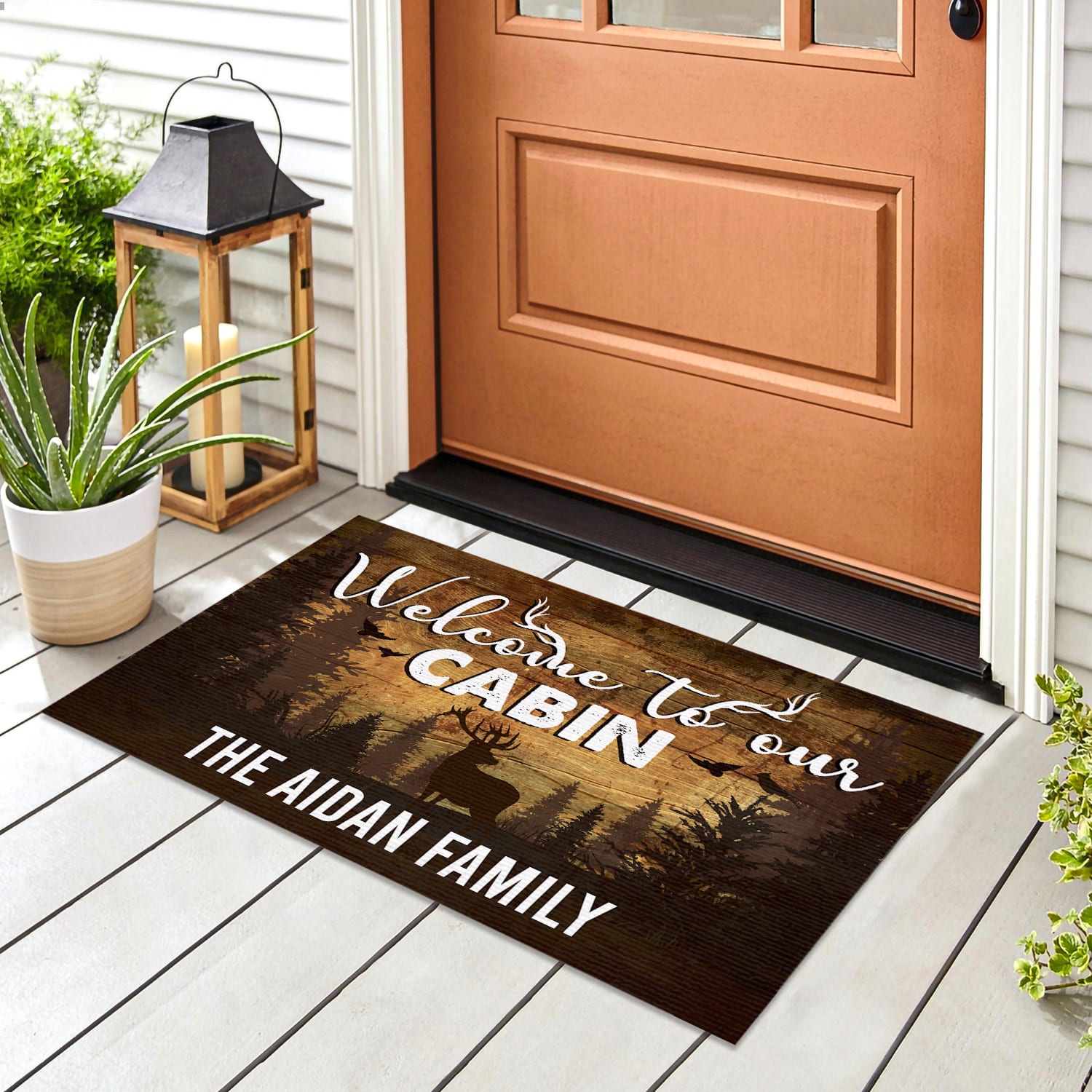 3NH. Our Cabin (sample design) Doormat mockup 8