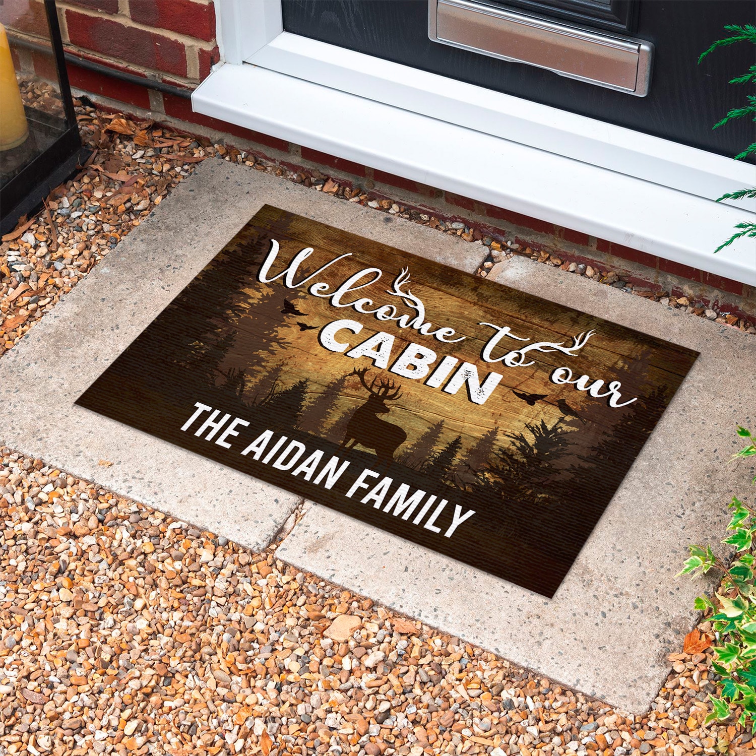 3NH. Our Cabin (sample design) Doormat mockup 10