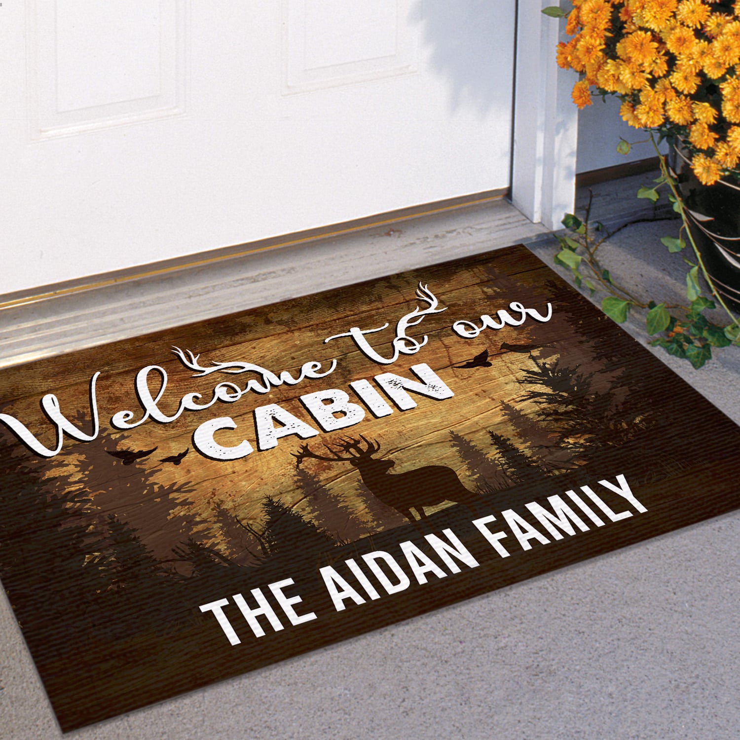3NH. Our Cabin (sample design) Doormat mockup 11
