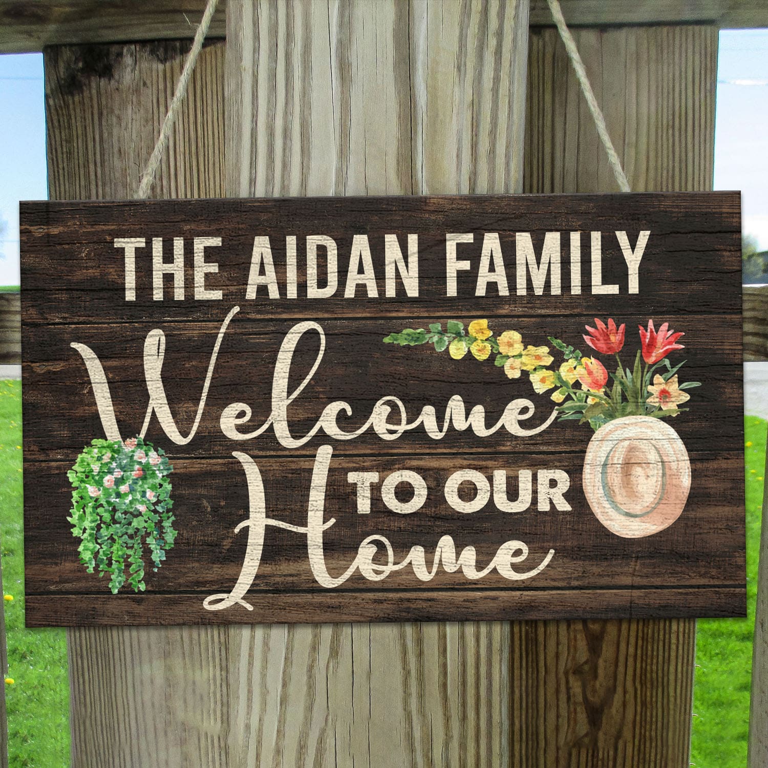 8MH. Welcome Our Home Sign (sample design) Door Sign Rec Mockup 11