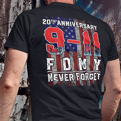 Alternative view of FDNY Never Forget 9/11 20th Anniversary T-Shirt - 9/11 Memorial Print On Back T-Shirt