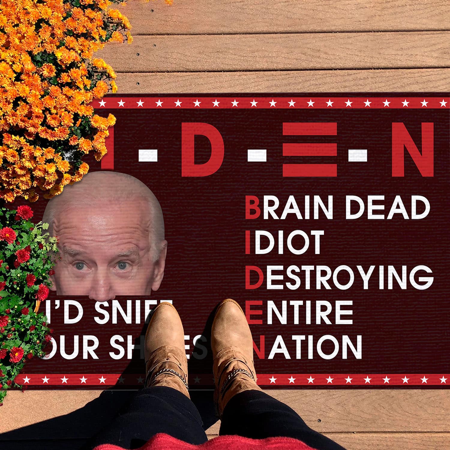 6VT. UU TIEN Biden Braindead Sniff Your Shoes Doormat mockup 7