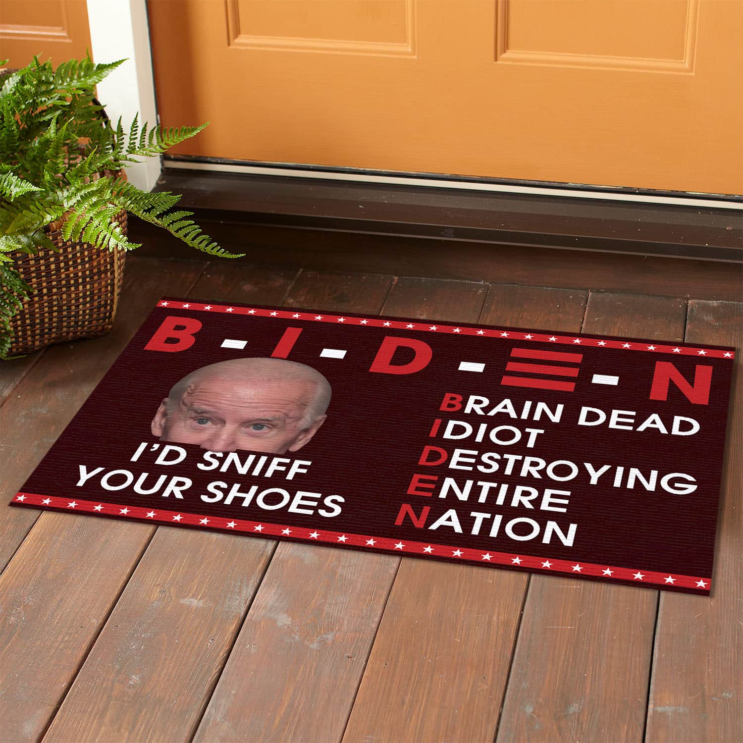 6VT. UU TIEN Biden Braindead Sniff Your Shoes Doormat mockup 1