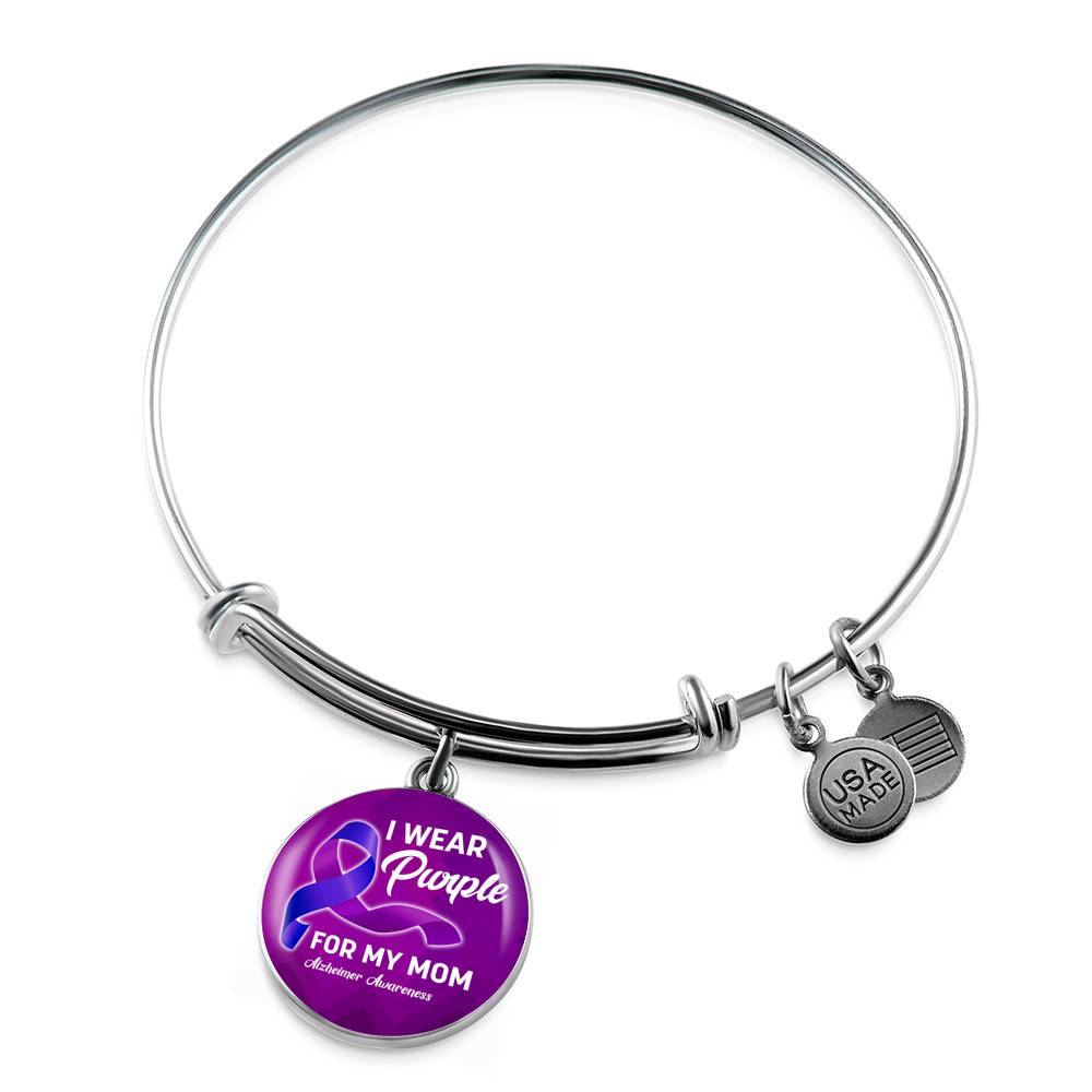 I Wear Purple For My Mom Alzheimer Awareness Luxury Circle Pendant Necklace