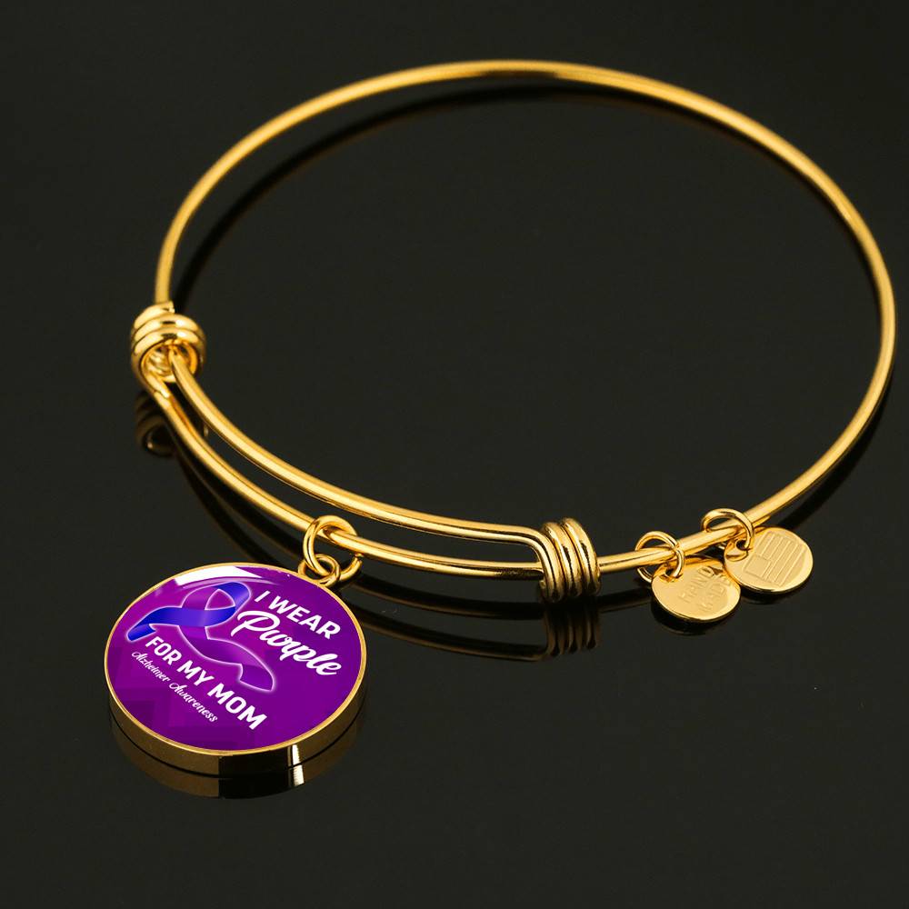 I Wear Purple For My Mom Alzheimer Awareness Luxury Circle Pendant Necklace