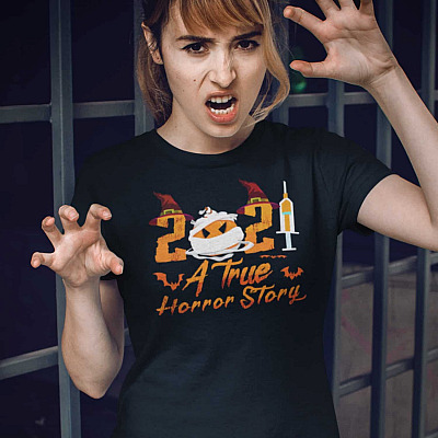 2021 The True Horror Story Halloween T-Shirt - 2021 Halloween Vaccinated V-Neck Shirt