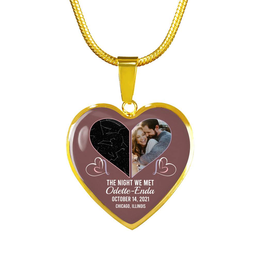 The Night Sky Couple Story Of Us Personalized Photo Heart Pendant Necklace - Custom Names Anniversary Star Map Heart Necklace