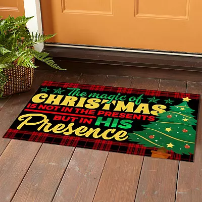 Alternative view of The Magic Of Christmas Is Not In The Present But In His Presence Doormat - Outdoor Indoor Doormat - Funny Santa Christmas Doormat