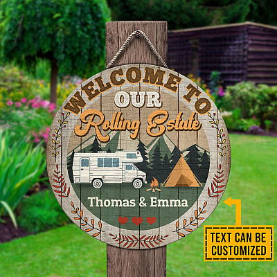 Alternative view of Personalized Name Welcome To Our Rolling Estate Wooden Door Sign - Camping Sign