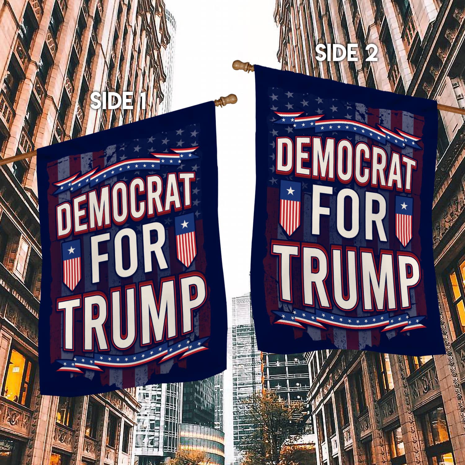 2O. Democrat For Trump-SIDE 1 30X40 House Flag Mockup 2 Side-1