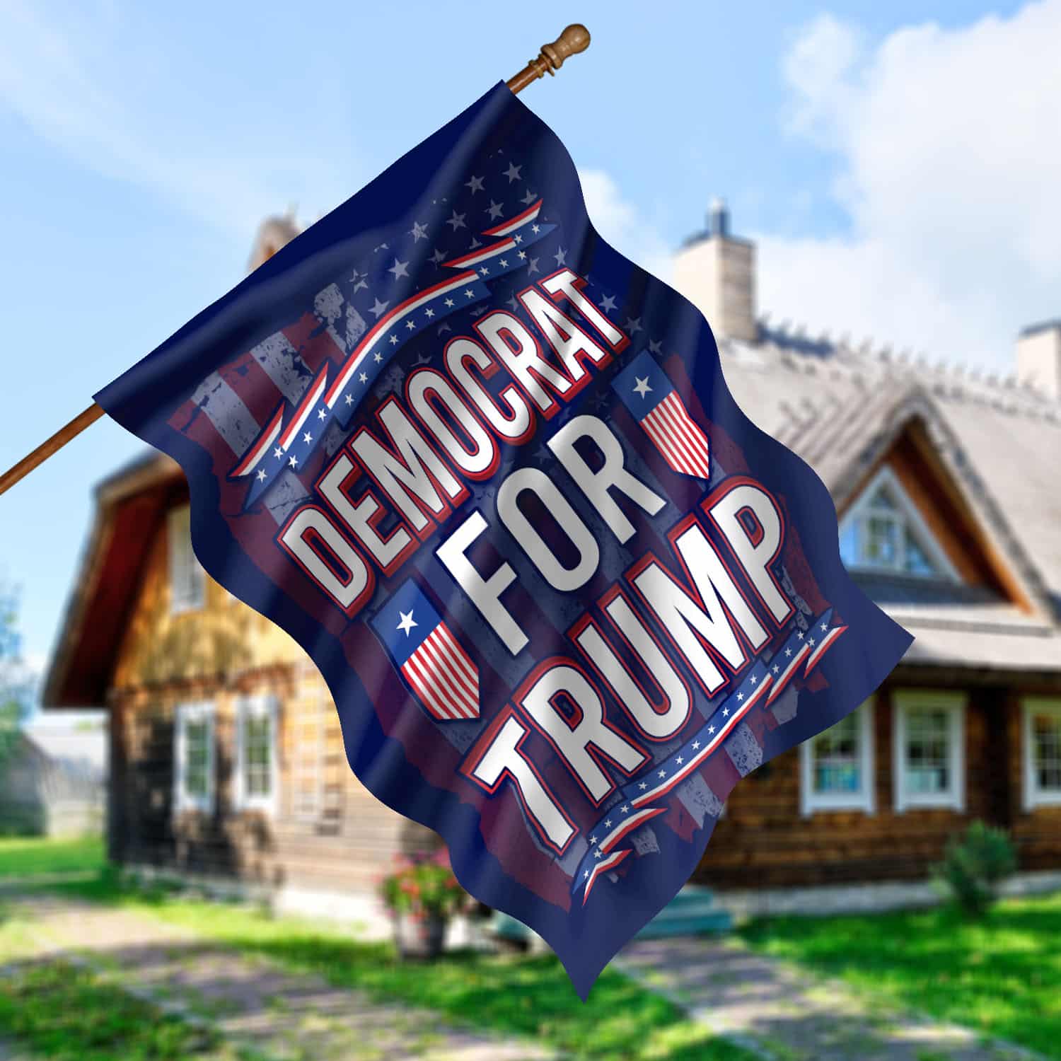 2O. Democrat For Trump-SIDE 1 30X40 House Flag Mockup 5