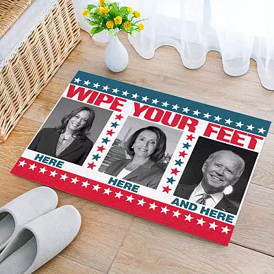 Alternative view of Joe Biden Wipe Your Feet Here Here And Here Indoor Doormat - Funny Biden Harris Pelosi Outdoor Doormat
