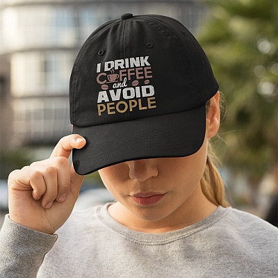 I Drink Coffee And Avoid People Twill Cap - High-Profile Snapback Hat - Knit Cap