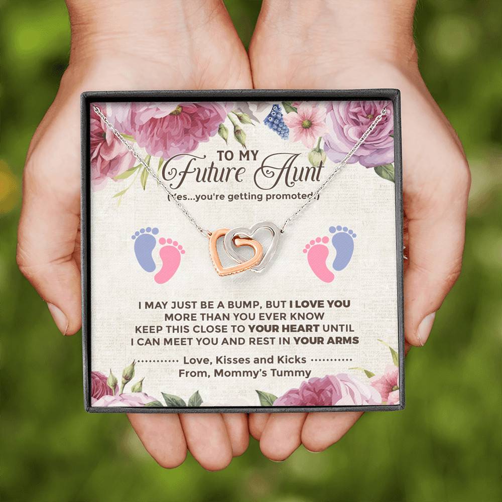 To My Future Aunt I May Just Be A Bump Aunt To Be Interlocking Hearts Pendant Necklace - Soon To Be Aunt Gifts