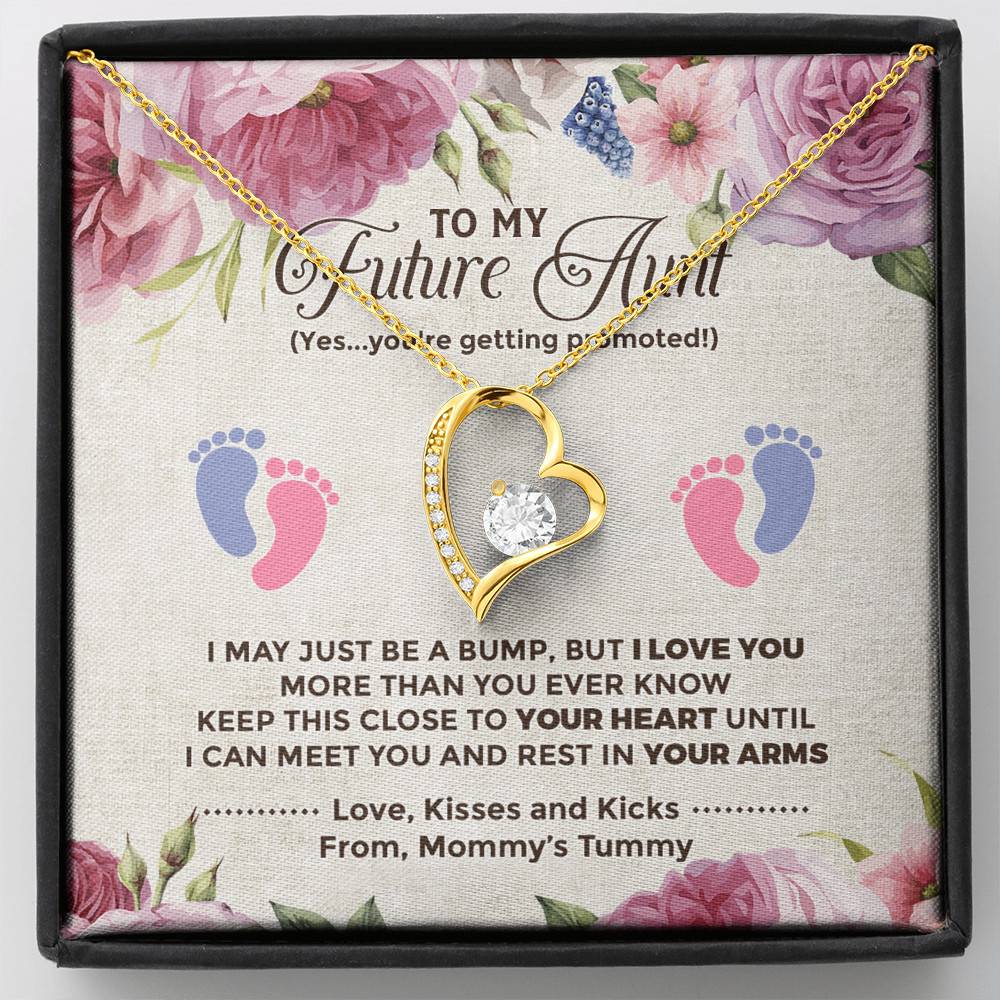 To My Future Aunt I May Just Be A Bump Aunt To Be Forever Love Heart Pendant Necklace - Soon To Be Aunt Gifts - Forever Love Necklace (18K Yellow Gold)